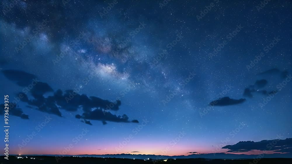 A stunning panoramic view of the Milky Way against a twilight sky. A stunning panoramic view of the Milky Way against a twilight sky.