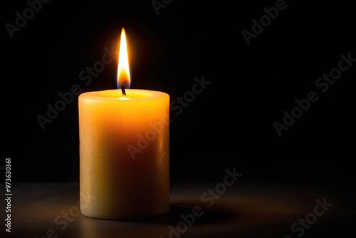 Burning candle on black background