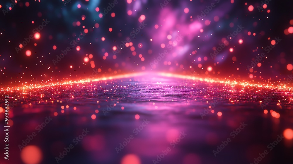 Fototapeta premium Abstract neon lights and bokeh effects in vibrant pink and purple tones, creating a futuristic and otherworldly atmosphere.