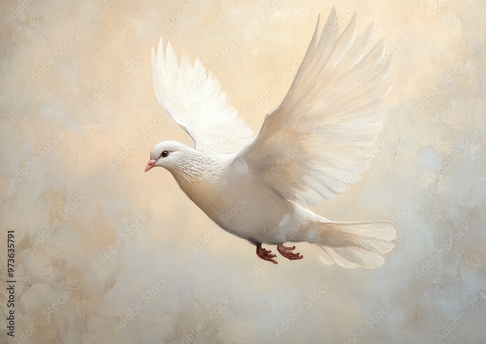 Obraz premium White dove depicted in an oil painting set against a light background