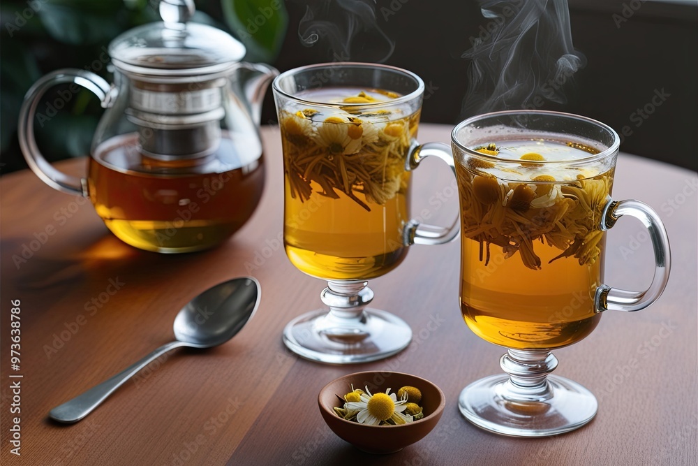 Chamomile Tea in Elegant Glassware for a Relaxing Afternoon Retreat Chamomile Tea in Elegant Glassware for a Relaxing Afternoon Retreat