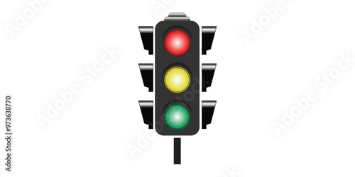 Stoplight sign. Icon traffic light on white background. Symbol regulate movement safety and warning. Electricity semaphore regulate transportation on crossroads urban road. Flat vector illustration