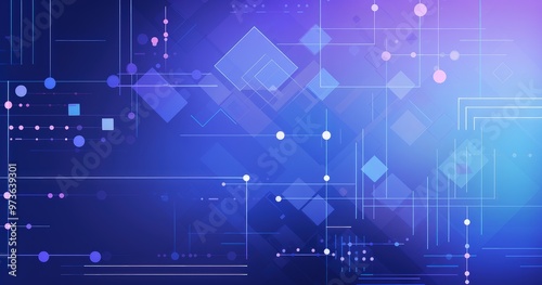 Abstract geometric design featuring lines, shapes, and gradients in blue and purple tones, suitable for digital backgrounds.