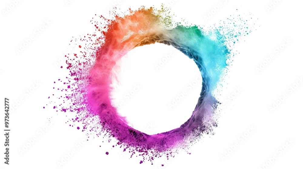 Splash of multicolor powder into circle frame isolated on white
Splash of multicolor powder into circle frame isolated on white
