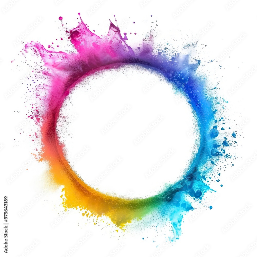 Splash of multicolor powder into circle frame isolated on white
Splash of multicolor powder into circle frame isolated on white