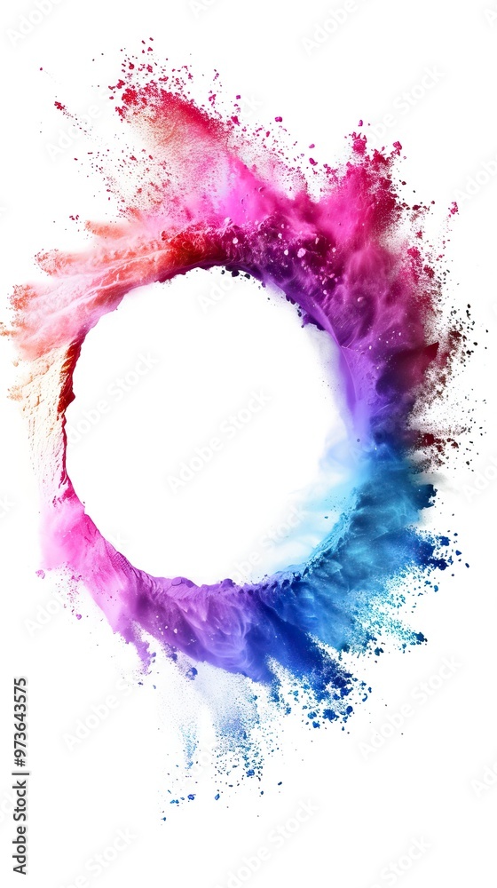 Splash of multicolor powder into circle frame isolated on white
Splash of multicolor powder into circle frame isolated on white