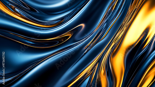 Abstract swirling blue and gold liquid pattern. photo