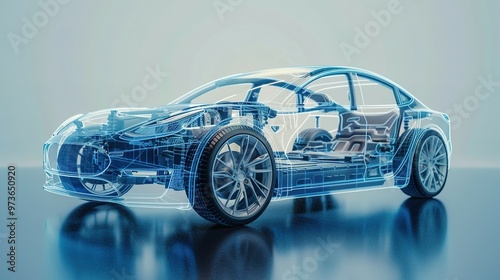 Transparent Wireframe Model of a Modern Car with Visible Interior