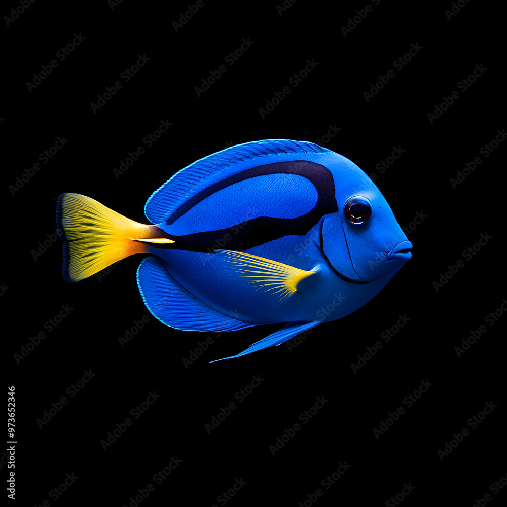 Naklejka premium blue tang fish on black background