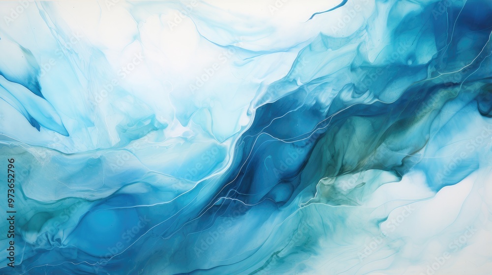 Obraz premium An abstract artwork featuring flowing shades of blue and green, resembling water or fluid dynamics.