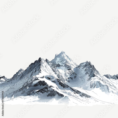 Snowy mountains isolated on white background. Snowy peaks. Vector illustration.