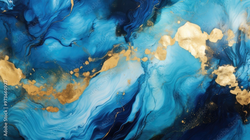 An abstract composition featuring swirling blue tones and gold accents, evoking a sense of fluidity and elegance. An abstract composition featuring swirling blue tones and gold accents, evoking a sense of fluidity and elegance.