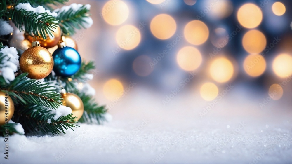 雪に覆われたクリスマスツリーがガーランドライトで彩られる、冬の祝祭向け背景デザイン。生成AI 雪に覆われたクリスマスツリーがガーランドライトで彩られる、冬の祝祭向け背景デザイン。生成AI