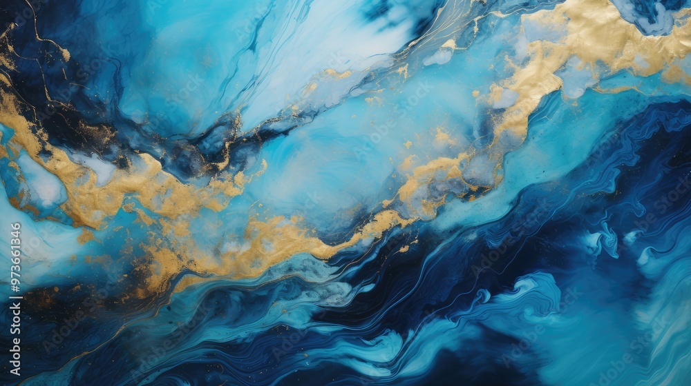 An abstract composition featuring swirling shades of blue and gold, creating a fluid and dynamic visual effect. An abstract composition featuring swirling shades of blue and gold, creating a fluid and dynamic visual effect.