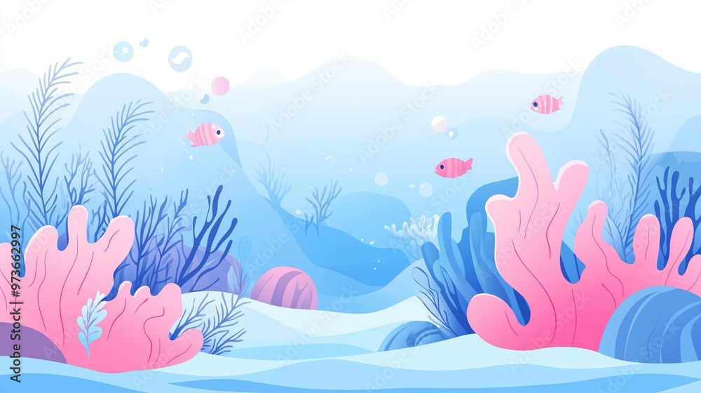 Fototapeta premium A vibrant underwater scene depicting colorful corals and playful fish, creating a serene and captivating marine ecosystem.