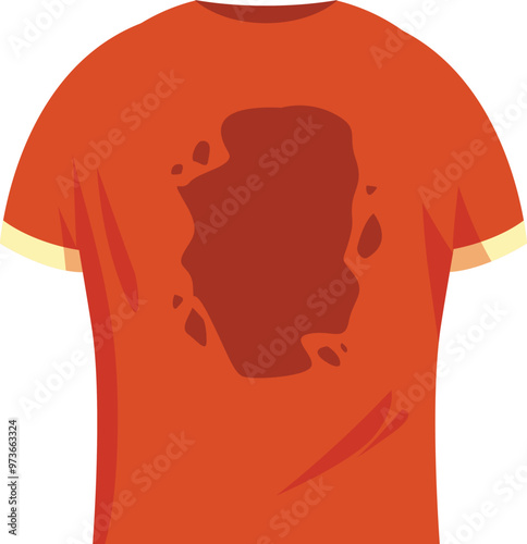 Illustration featuring an orange t shirt, stained with a large brown spot, representing the need for laundry