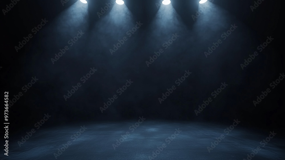 Obraz premium Spotlight white light lamp on the dark empty room cement grunge background