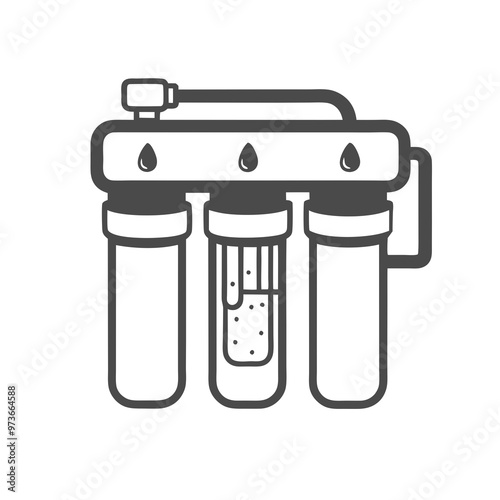 Water purification system with three filters in minimalistic style on white background