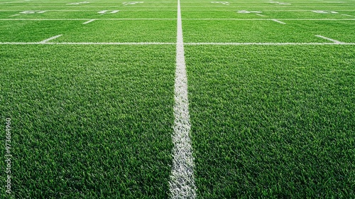 green field in american football stadium. ready for a good game in the midfield