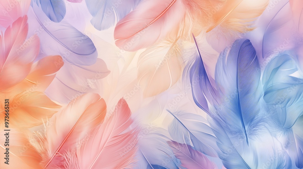 Obraz premium Feather smooth pastel color blue, orange, pink and purple background