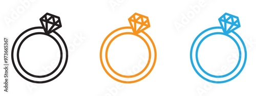 Diamond ring icon Thin line illustration set