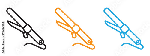 Hair curler icon Thin line illustration set