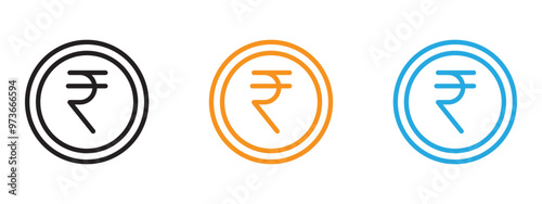 Indian rupee icon Thin line illustration set