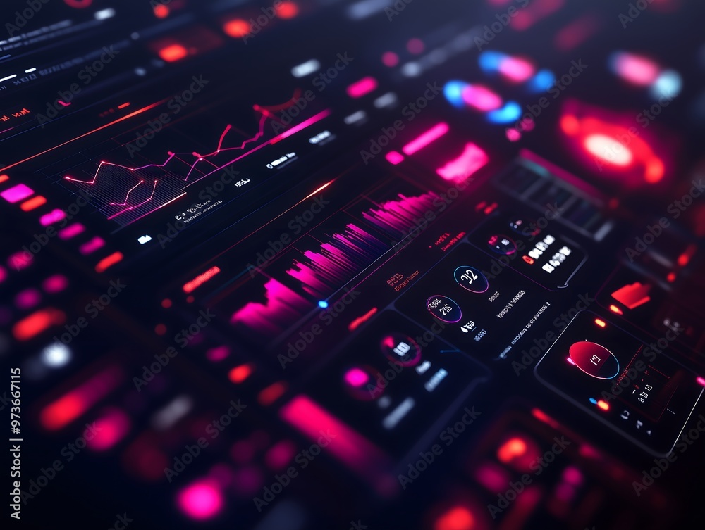 Futuristic user interface with graphs and charts. 3d rendering Futuristic user interface with graphs and charts. 3d rendering