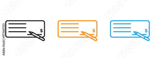 Money check icon Thin line illustration set