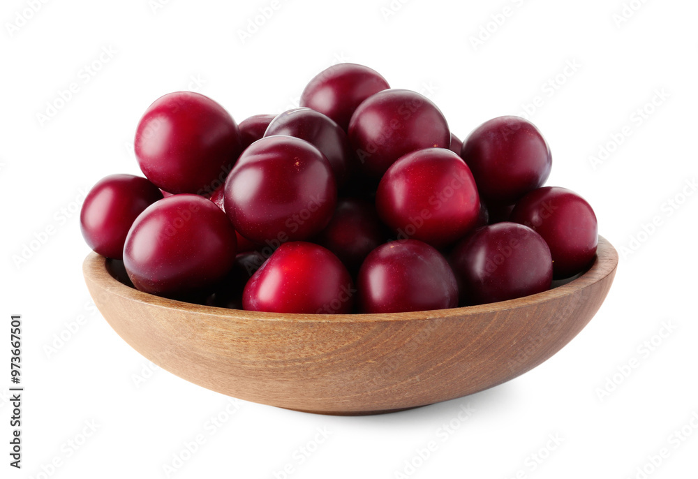 Fresh ripe plums in bowl isolated on white Fresh ripe plums in bowl isolated on white