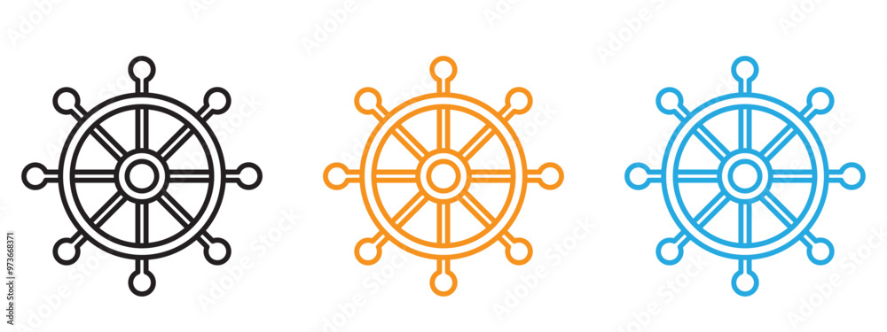 Ship wheel icon Thin line illustration set Ship wheel icon Thin line illustration set