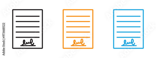 Signed document icon Thin line illustration set