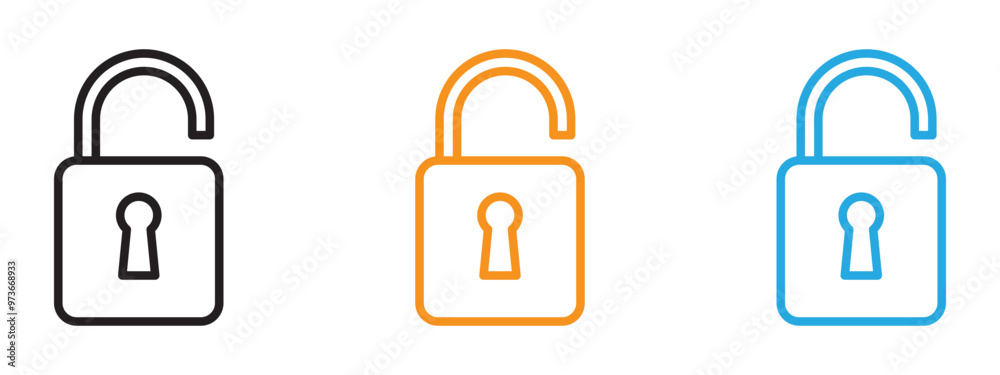 Unlock icon Thin line illustration set