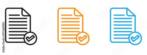 Accept document icon Thin line illustration set