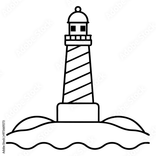 lighthouse standing on the sand island outline coloring book page line art drawing