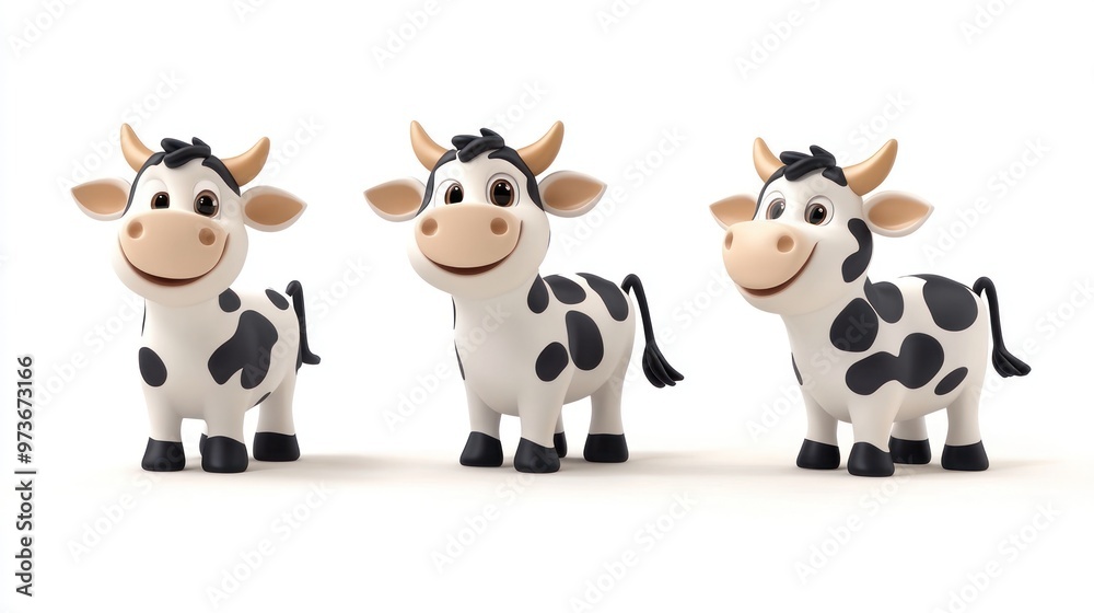 Three cute cartoon cows with black spots on a white background. Three cute cartoon cows with black spots on a white background.
