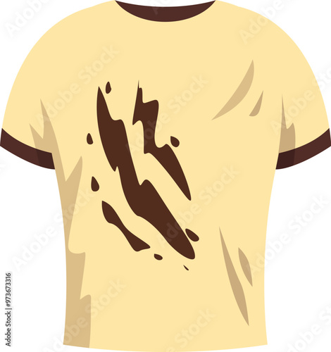 Dirty yellow t shirt with chocolate stains, messy clothing for clumsy people