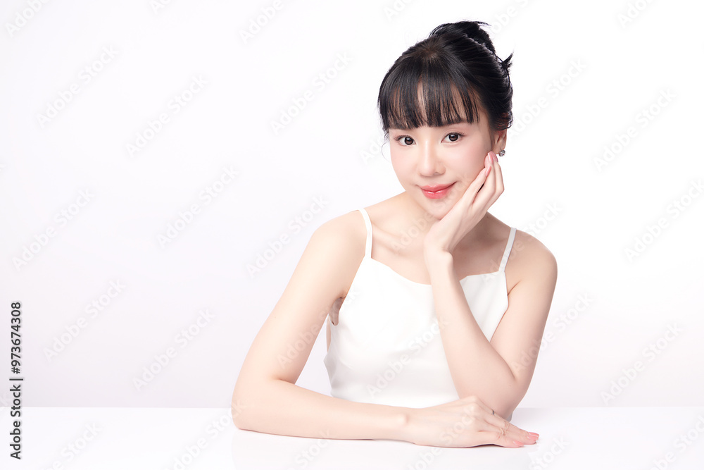 Beautiful young asian woman with clean fresh skin on white background, Face care, Facial treatment, Cosmetology, beauty and spa, Asian women portrait. Beautiful young asian woman with clean fresh skin on white background, Face care, Facial treatment, Cosmetology, beauty and spa, Asian women portrait.