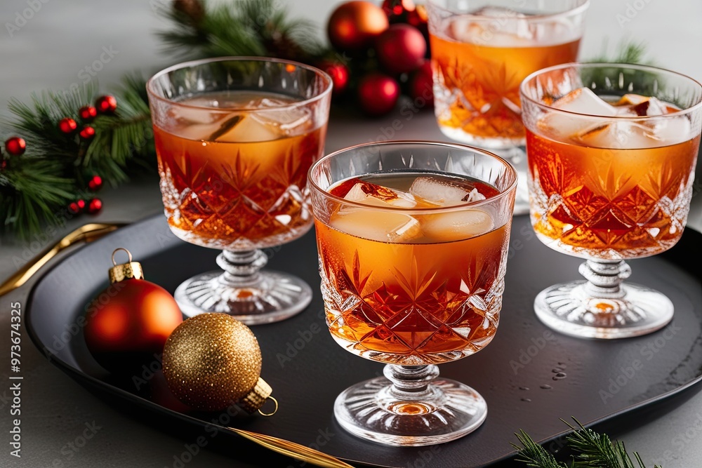 Festive Toast with Warm Amber Drink in Crystal Glasses and Shimmering Splash Festive Toast with Warm Amber Drink in Crystal Glasses and Shimmering Splash