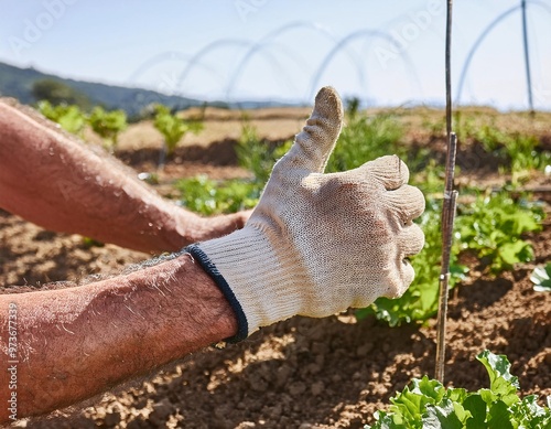 Close-up image of farmer's hands working in the garden, reflecting hard work photo