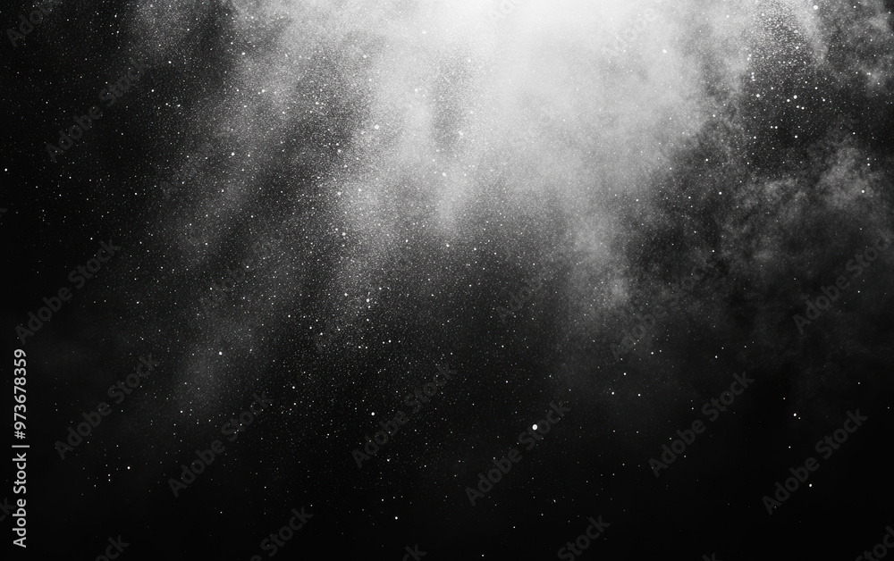 A mesmerizing black and white cosmic dust cloud, showcasing scattered particles in a vast space, evoking imagination and the mystery of the universe. A mesmerizing black and white cosmic dust cloud, showcasing scattered particles in a vast space, evoking imagination and the mystery of the universe.