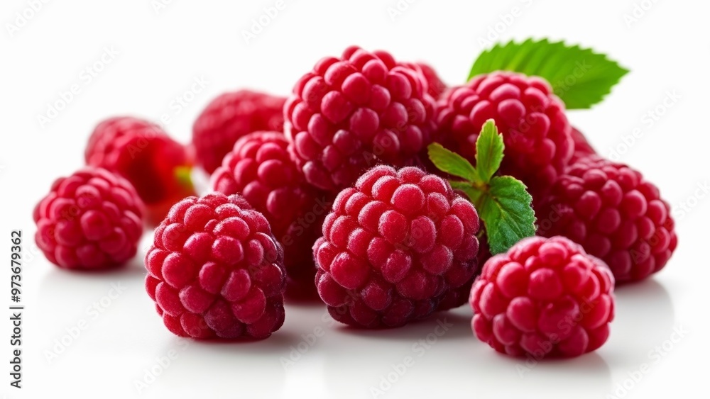Fresh ripe raspberries with a hint of green Fresh ripe raspberries with a hint of green