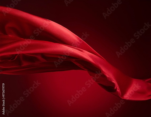 abstract red fabric that flies and floats in the air, creating dynamic movement with dramatic folds and textures, generative ai photo