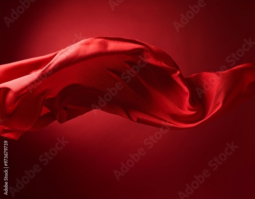 abstract red fabric that flies and floats in the air, creating dynamic movement with dramatic folds and textures, generative ai photo