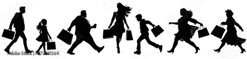 Black Friday Hot sale madness for shopping. Silhouette of people holding shopping bags
