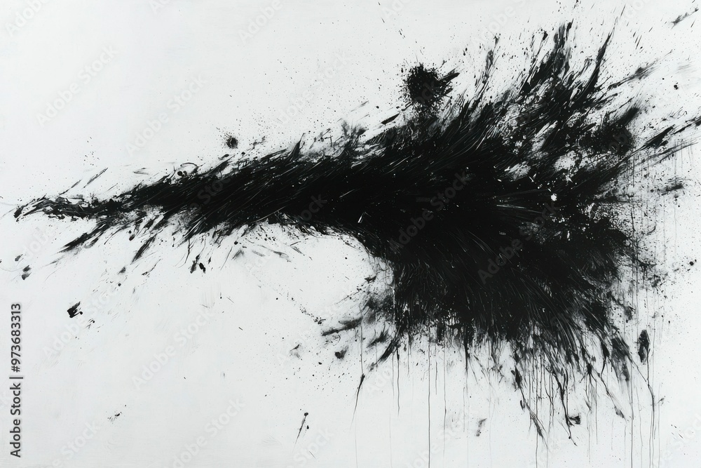 Abstract Black Ink Explosion on White Background