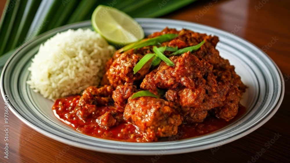 Delicious Asian cuisine with rice and meat in a sauce Delicious Asian cuisine with rice and meat in a sauce