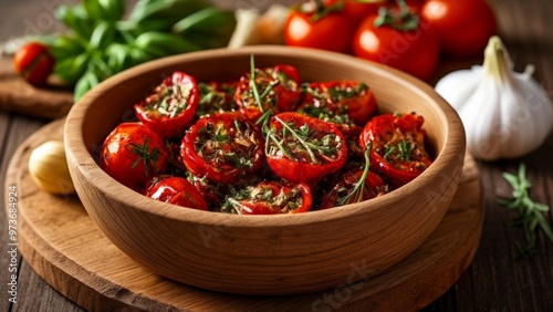  Freshly prepared stuffed tomatoes ready to be savored photo