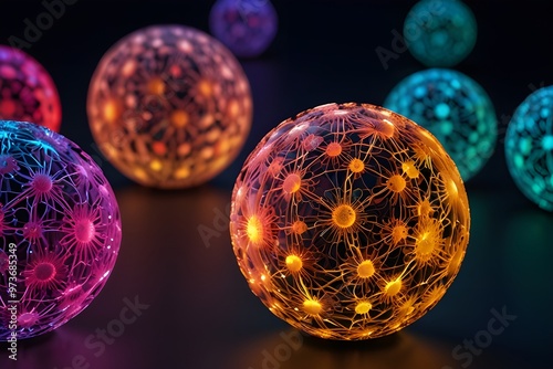 Glowing and illuminated spherical orbs Generative AI