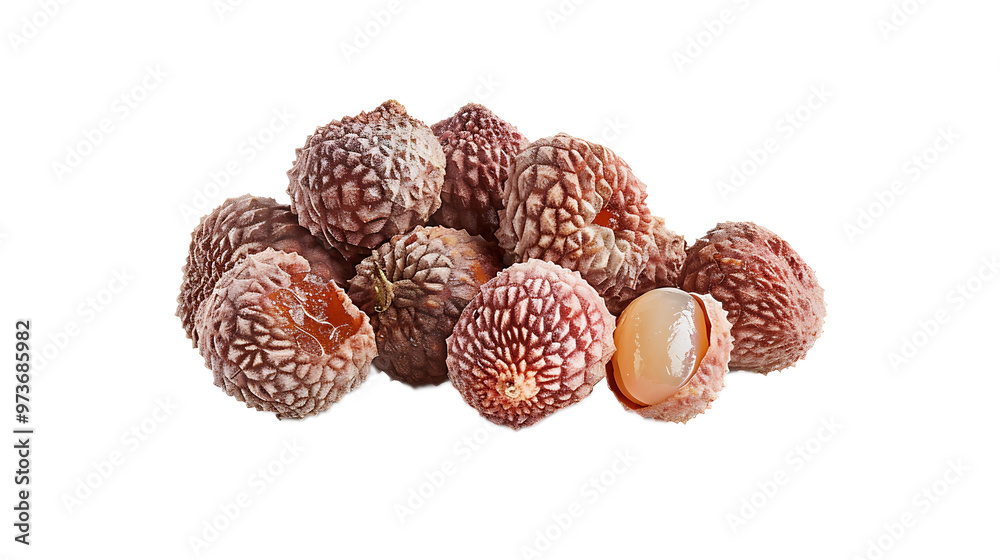 A handful of dried lychee halves with a transparent background. A handful of dried lychee halves with a transparent background.